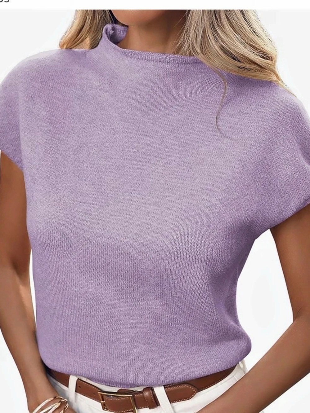 Purple Mock Neck Short Sleeve Sweater